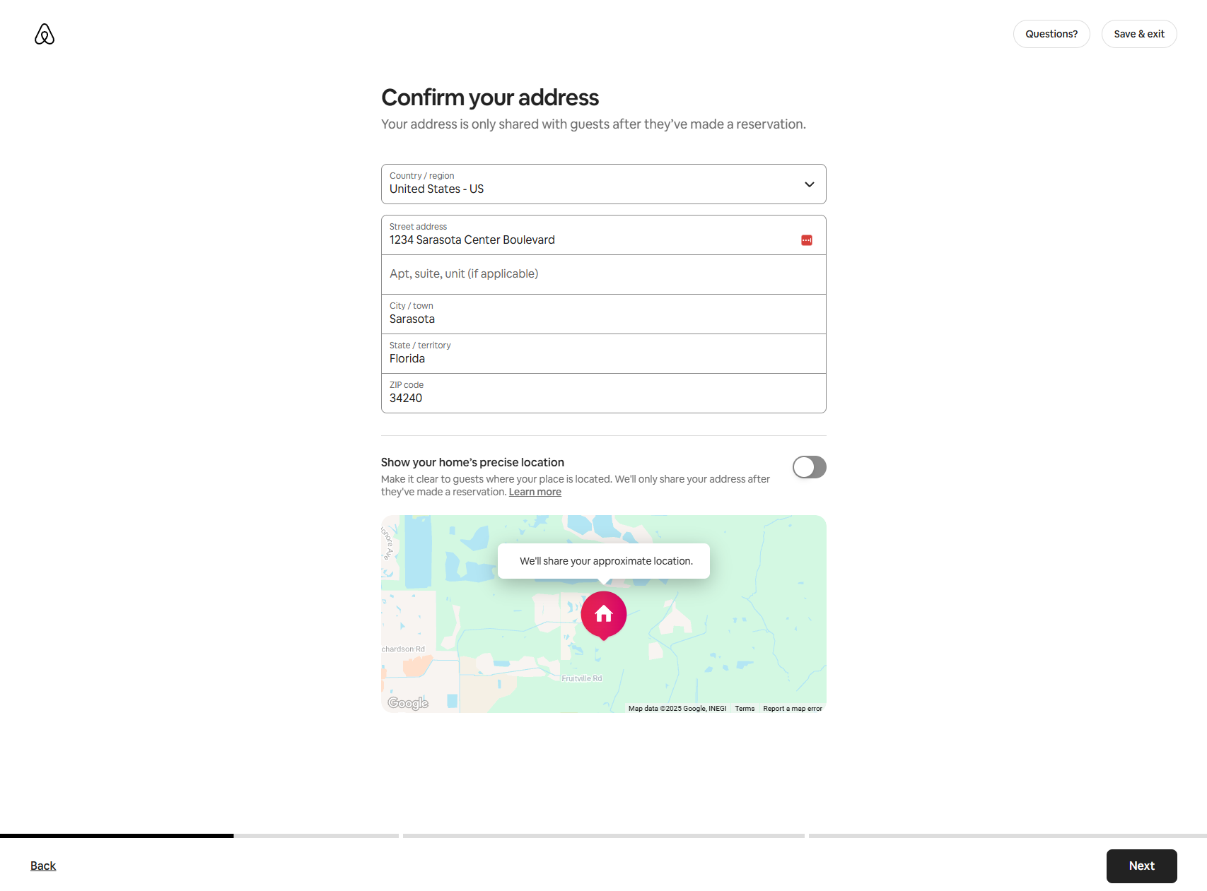 Airbnb signup step 8 - Location